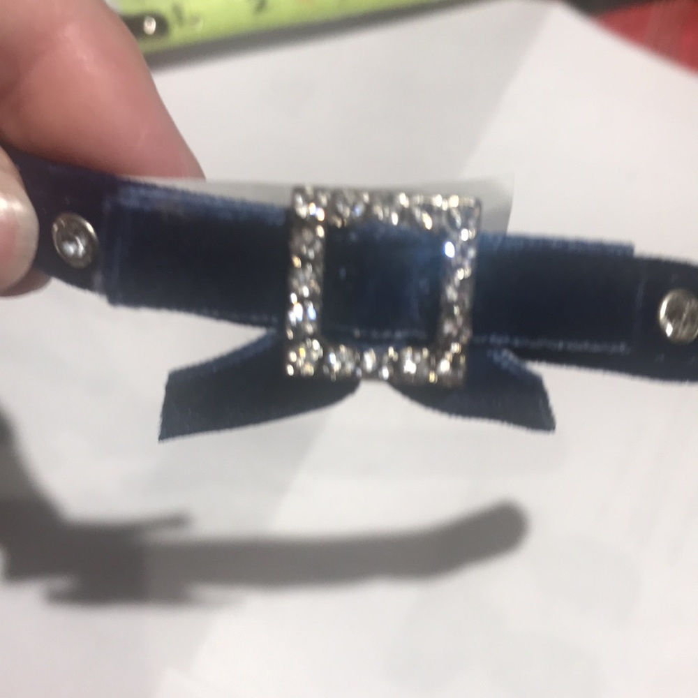 Blue Velvet Rhinestone Cat Collar - Picture 3 of 5